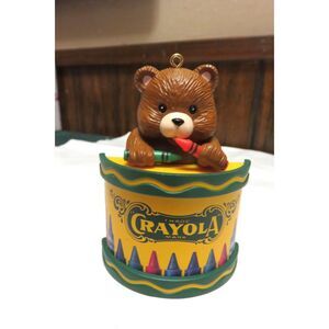 1992 CRAYOLA  Christmas Ornament Teddy Bear/Crayons Drum Binney & Smith Inc.